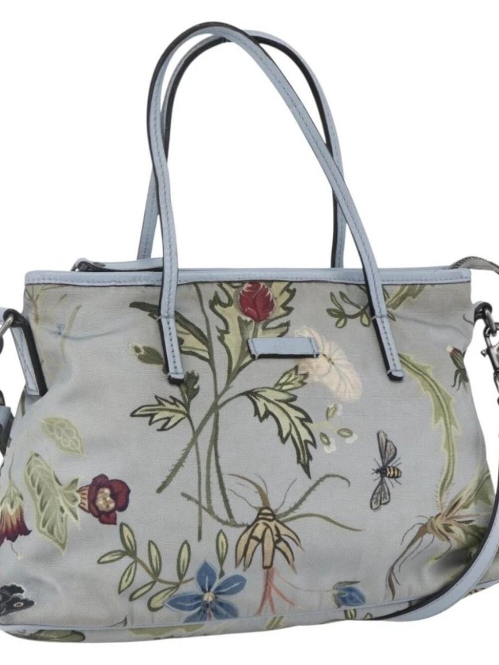 GUCCI Botanical Tote Bag Canvas 2way Blue Silver 353440 Auth BA9018 - Picture 2 of 16